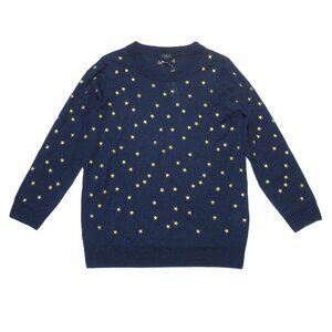 NWT J.Crew Tippi in Navy Gold Embroidered Stars Merino Wool Knit Sweater L